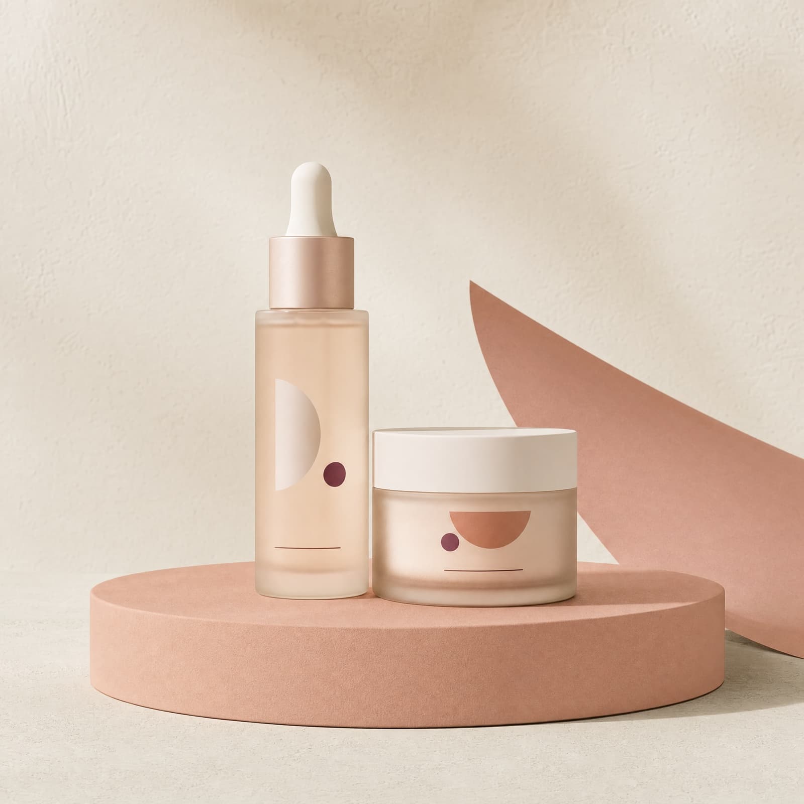 An original fictional skincare serum and barrier cream duo