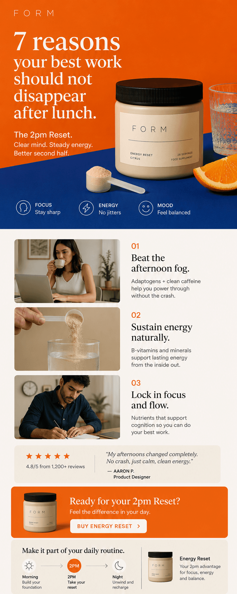FORM campaign-matched listicle landing page for an energy supplement